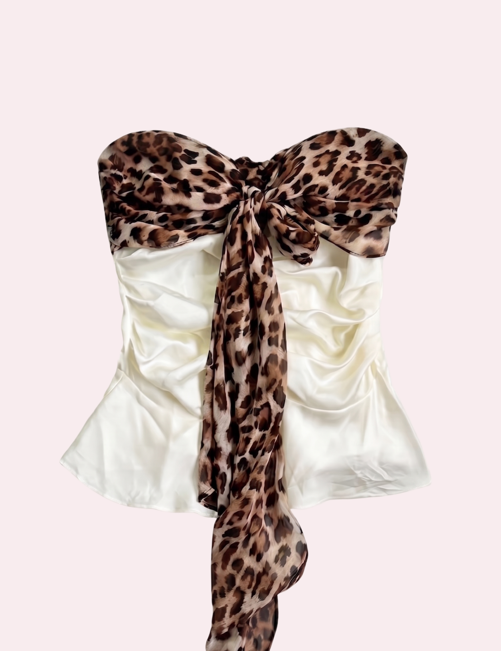 Leopard Print Tie Front Satin Tube Top