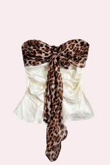 Leopard Print Tie Front Satin Tube Top
