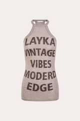 Letter Print Spliced Halter Crop Tank Top