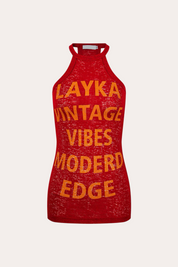 Letter Print Spliced Halter Crop Tank Top