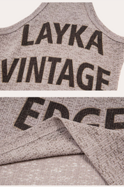 Letter Print Spliced Halter Crop Tank Top
