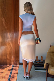 Light Blue Cut Out Front Sexy Slim Fit Crop Top
