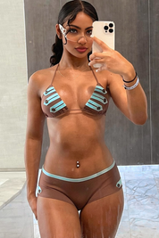 Button Detail Halter Bikini Top & High-Cut Bottoms