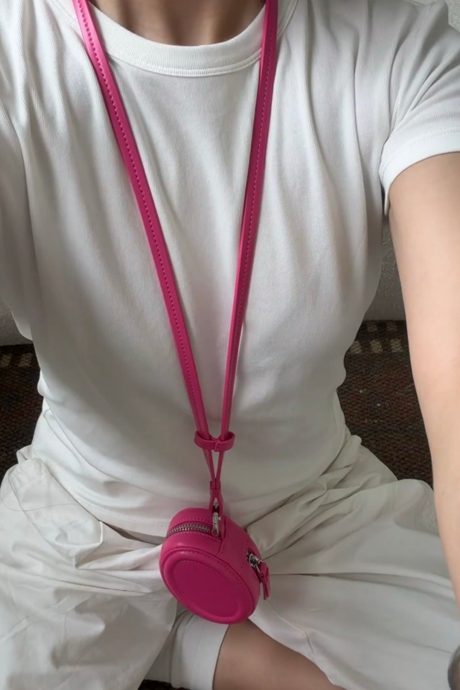 Mini Leather Egg Pouch Lanyard Necklace Bag