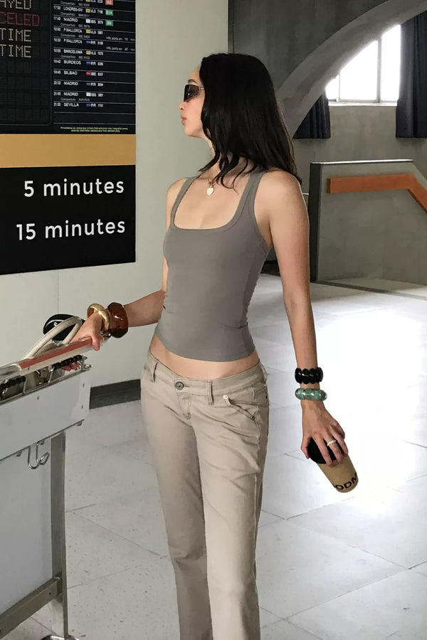 Minimalist Scoop Neck Ribbed Tank Top