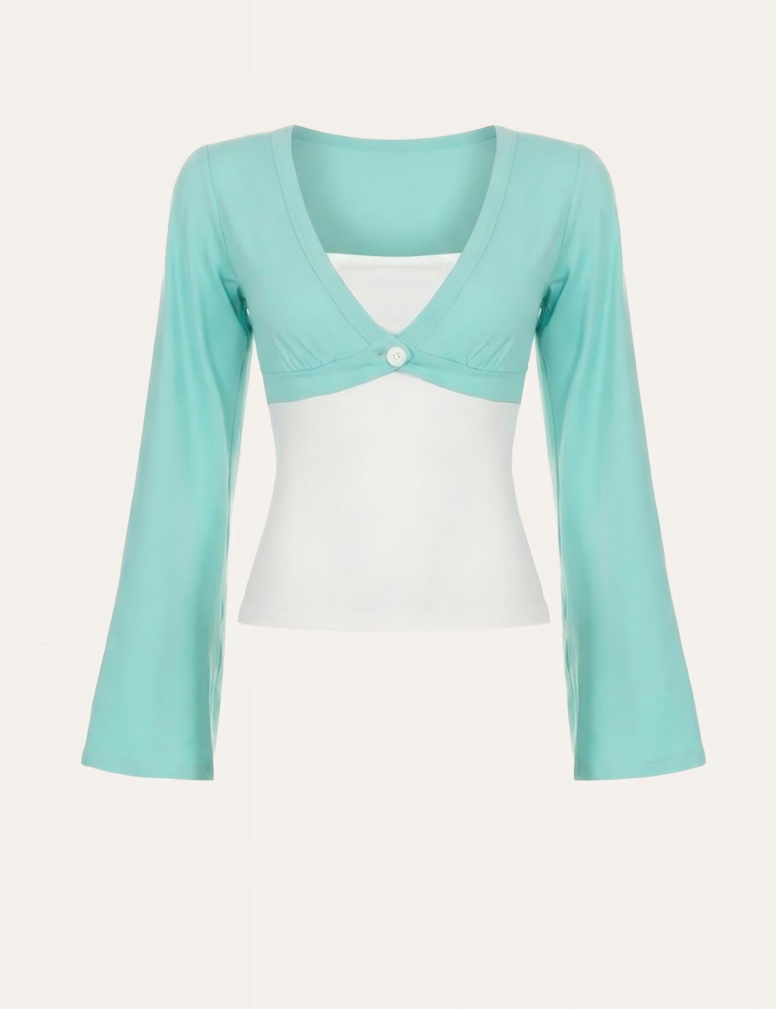 Mint Flare Sleeve Two Piece Shrug Long Sleeve Top