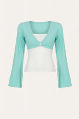 Mint Flare Sleeve Two Piece Shrug Long Sleeve Top