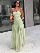 Floral Rosette Strapless Chiffon Maxi Dress