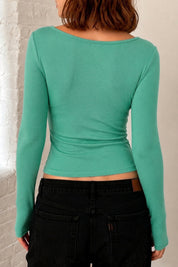 Mint Green Lace Trim Long Sleeve Crop Top