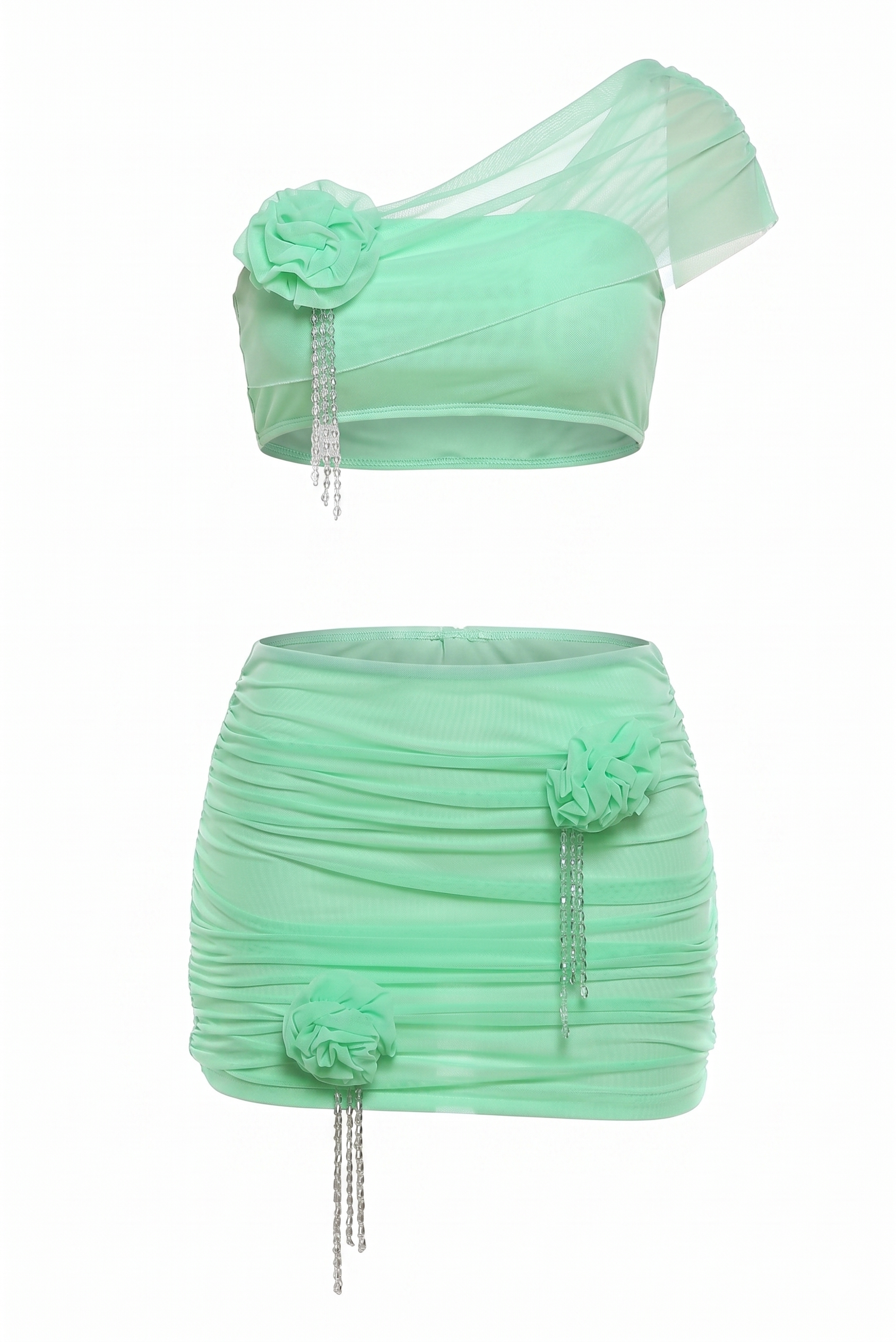 Two-Piece Set Floral Ruched Top and Mini Skirt