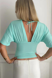 Mint Green Plunging V Neck Ruched Crop Top
