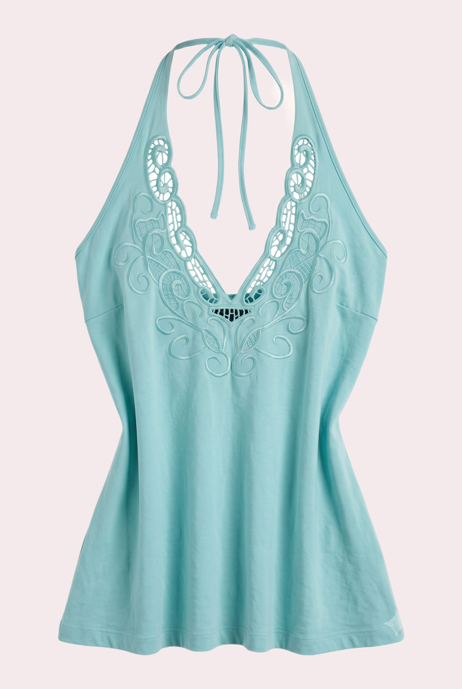 Mint Green Embroidered Halter Neck Top