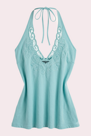 Mint Green Embroidered Halter Neck Top