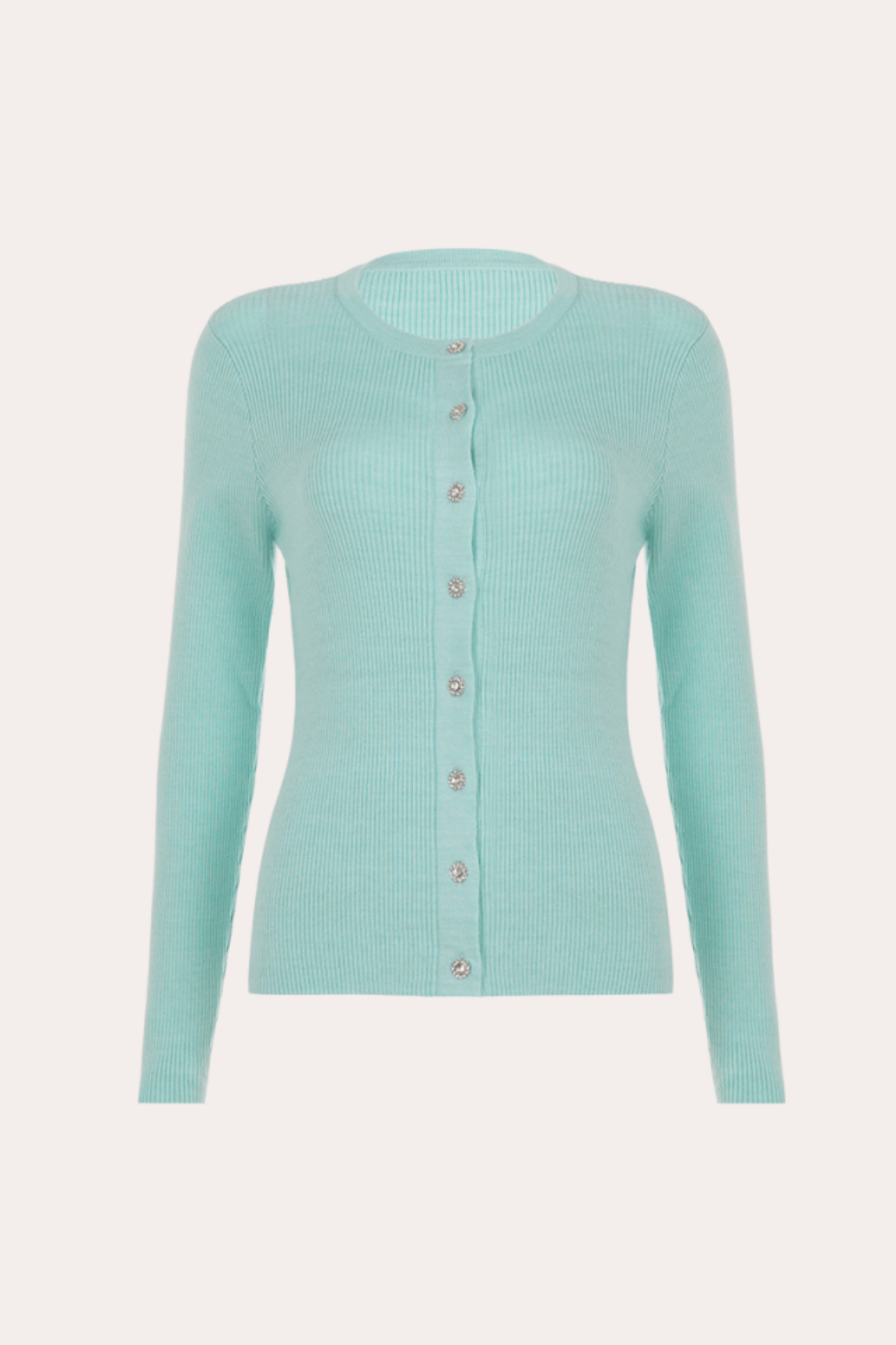 Mint Green Rhinestone Button Ribbed Cardigan Top