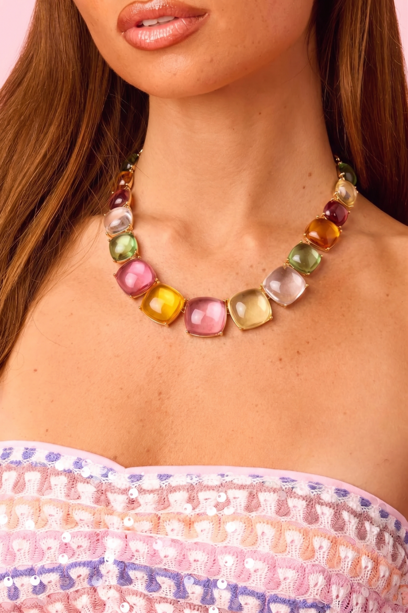 Multicolor Glass Statement Necklace
