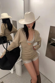 3-Piece Sequin Set Long Sleeve Cover Up Sequin Top & Shorts