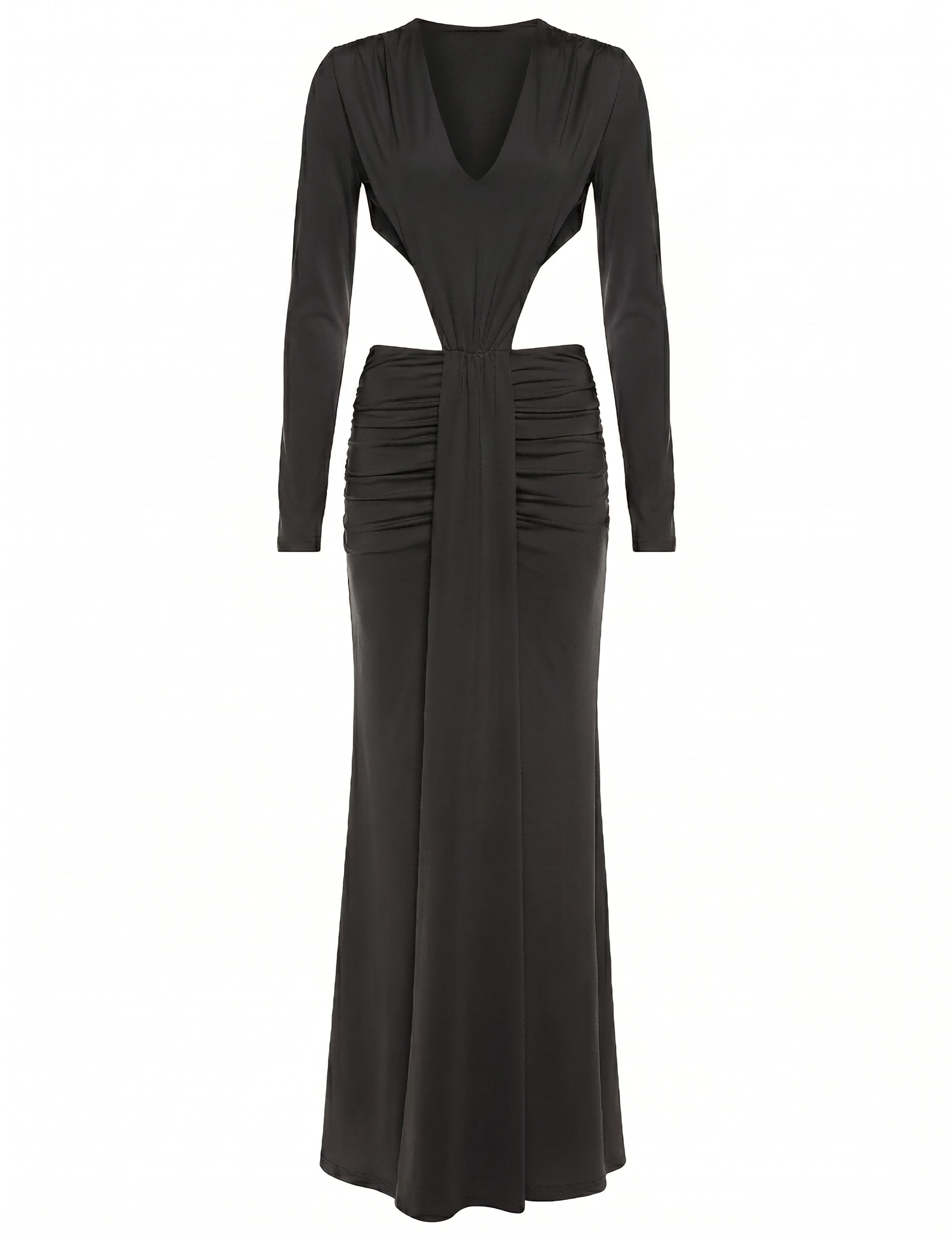 Elegant Nude and Black Long Sleeve Maxi Dress