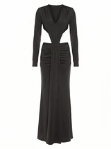 Elegant Nude and Black Long Sleeve Maxi Dress