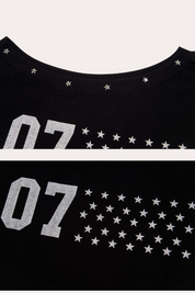 Number 07 Star Graphic Off-Shoulder T-Shirt
