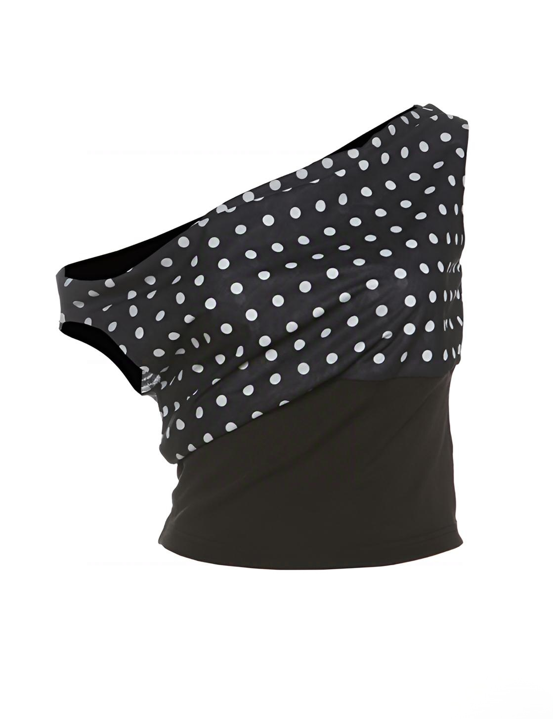 One-Shoulder Polka Dot Chiffon Blouse
