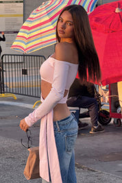 One-Shoulder Cut-Out Long Sleeve Crop Top