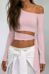 One-Shoulder Cut-Out Long Sleeve Crop Top