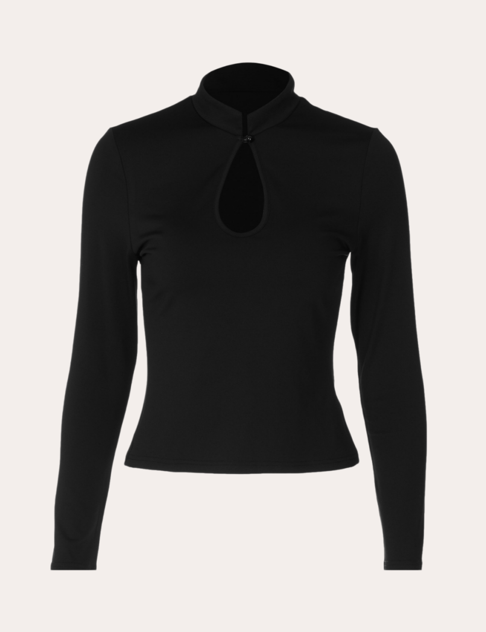 Black Mandarin Collar Keyhole Long Sleeve Top