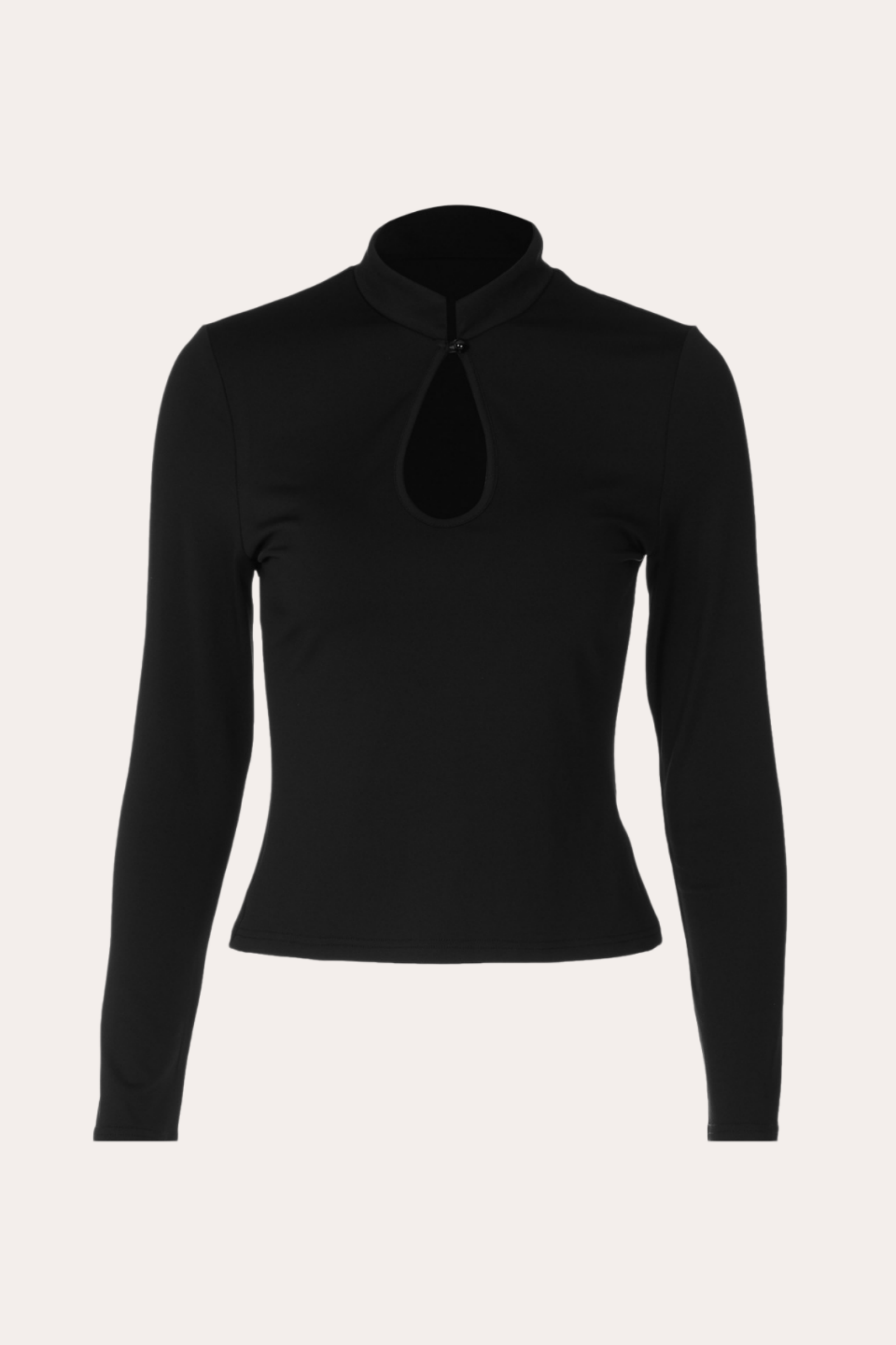 Black Mandarin Collar Keyhole Long Sleeve Top