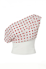 One-Shoulder Polka Dot Chiffon Blouse