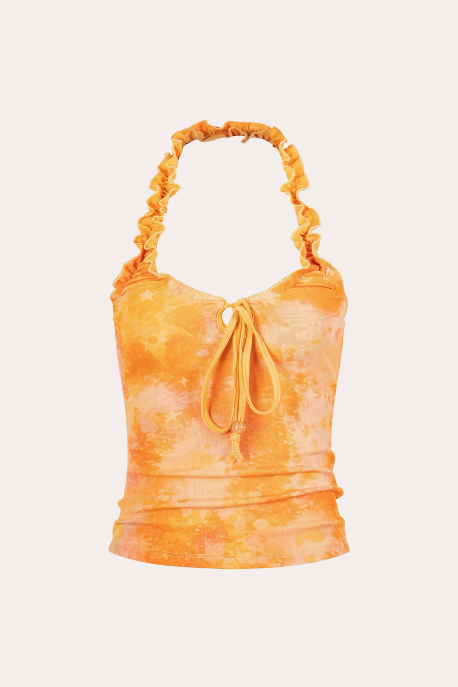 Orange Tie-Dye Ruffled Halter Crop Tank Top
