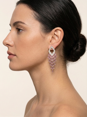 Pink Crystal Tassel Chandelier Earrings
