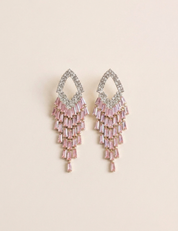Pink Crystal Tassel Chandelier Earrings