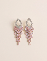Pink Crystal Tassel Chandelier Earrings