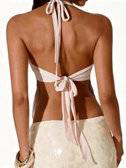 Embroidered Halter Pink Floral Cami Top