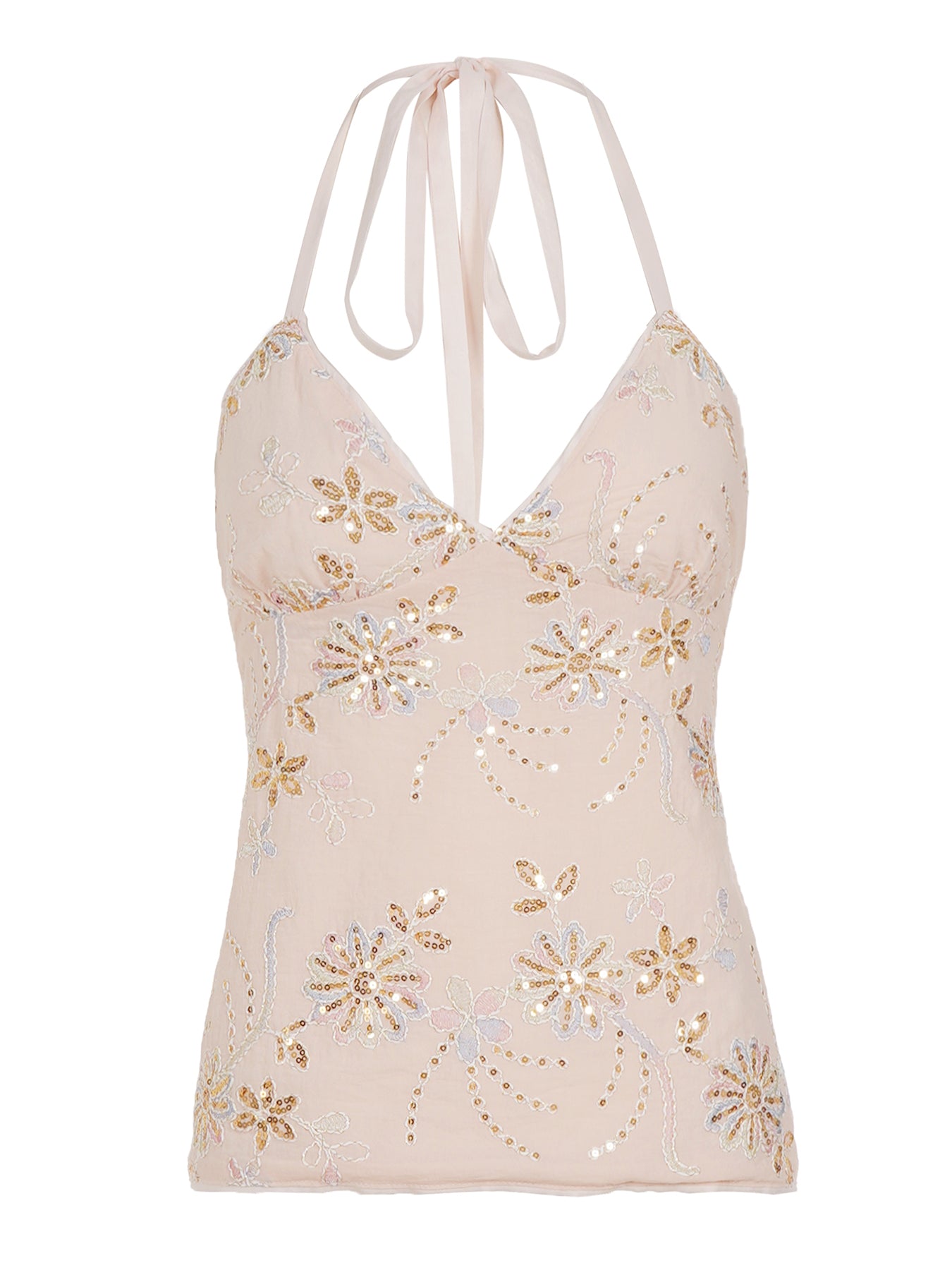 Embroidered Halter Pink Floral Cami Top