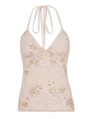 Embroidered Halter Pink Floral Cami Top