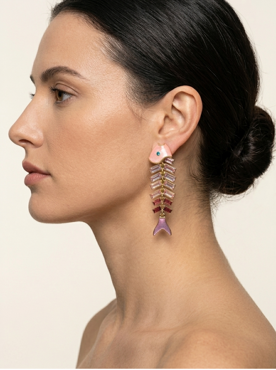 French Vintage Pink Fishbone Drop Earrings