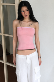 Pink Lace Trim Strapless Tube Top