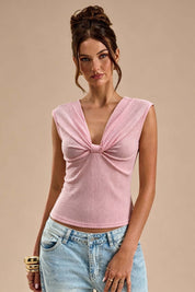 Pink Twist Front V-Neck Tank Top