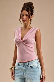 Pink Twist Front V-Neck Tank Top