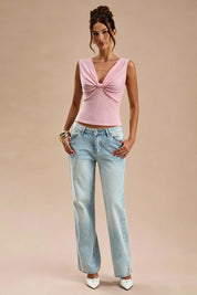 Pink Twist Front V-Neck Tank Top