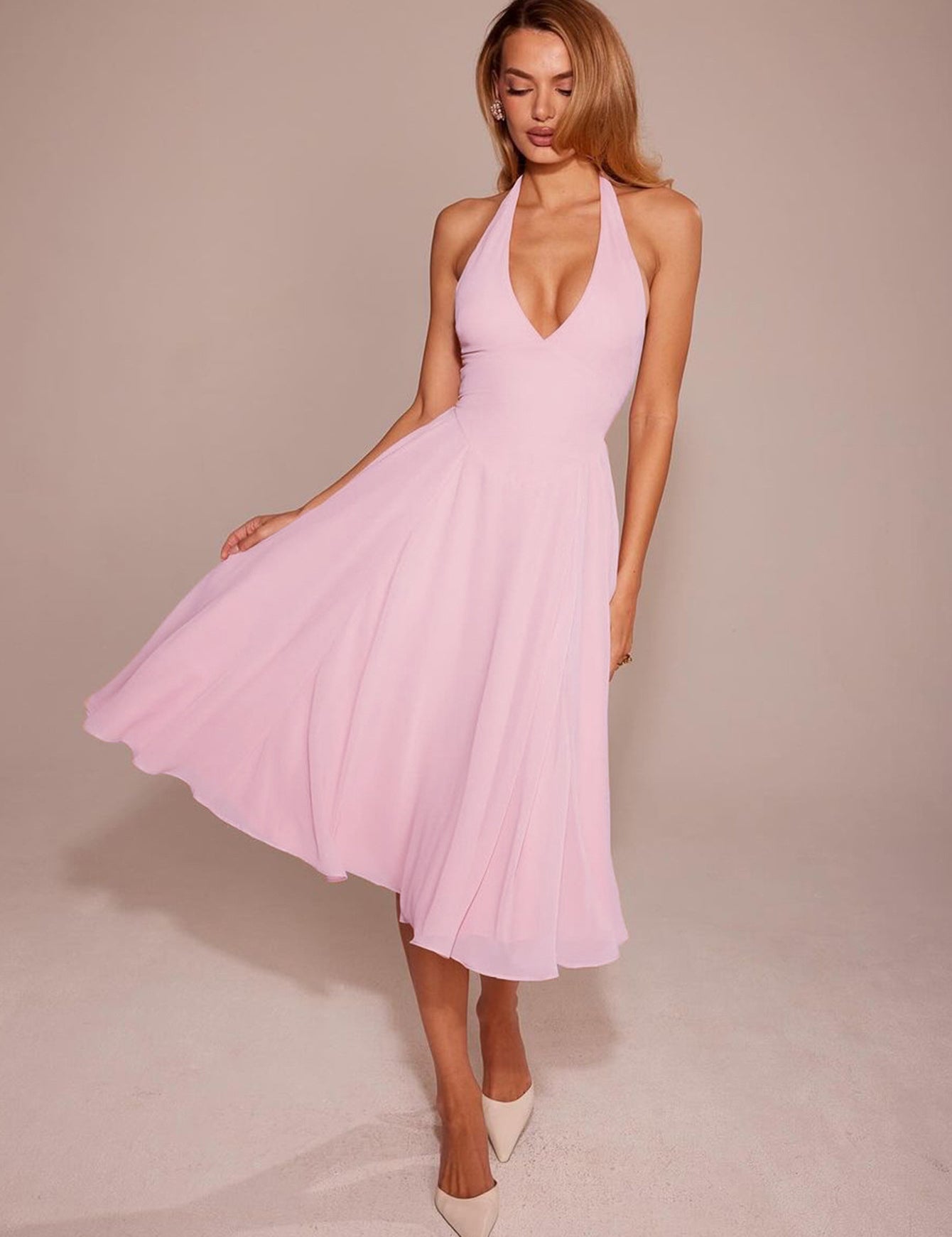 V-Neck High Slit A-Line Maxi Dress
