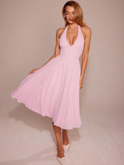 V-Neck High Slit A-Line Maxi Dress