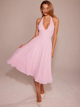 V-Neck High Slit A-Line Maxi Dress