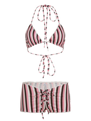 Black and White Striped Bikini Set