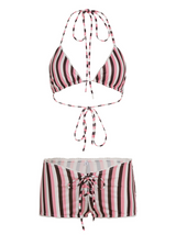 Black and White Striped Bikini Set
