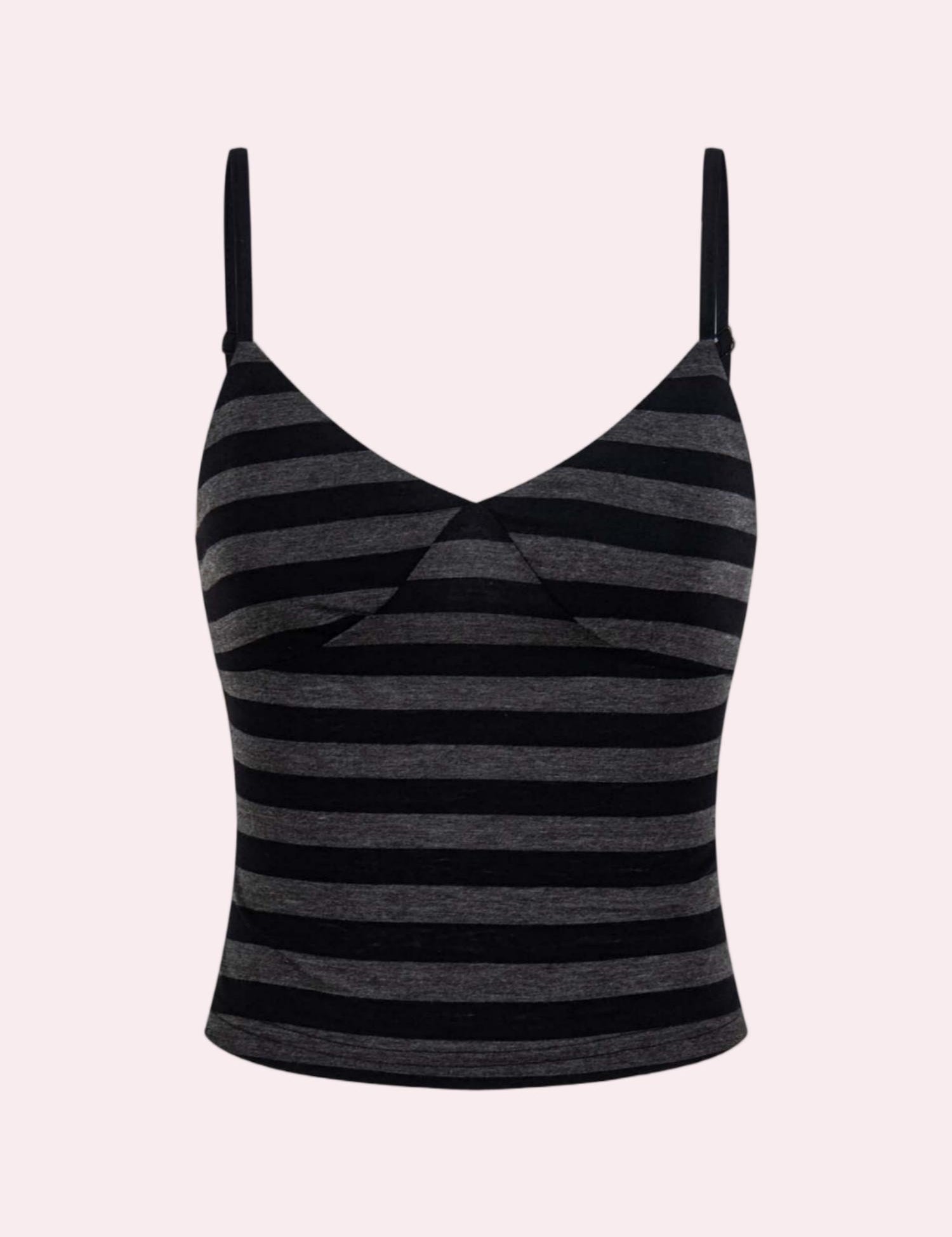 Pink Striped V-Neck Cami Top with Adjustable Straps