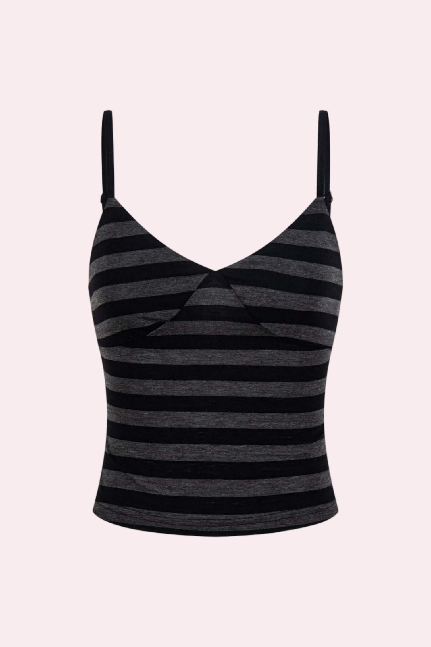 Pink Striped V-Neck Cami Top with Adjustable Straps