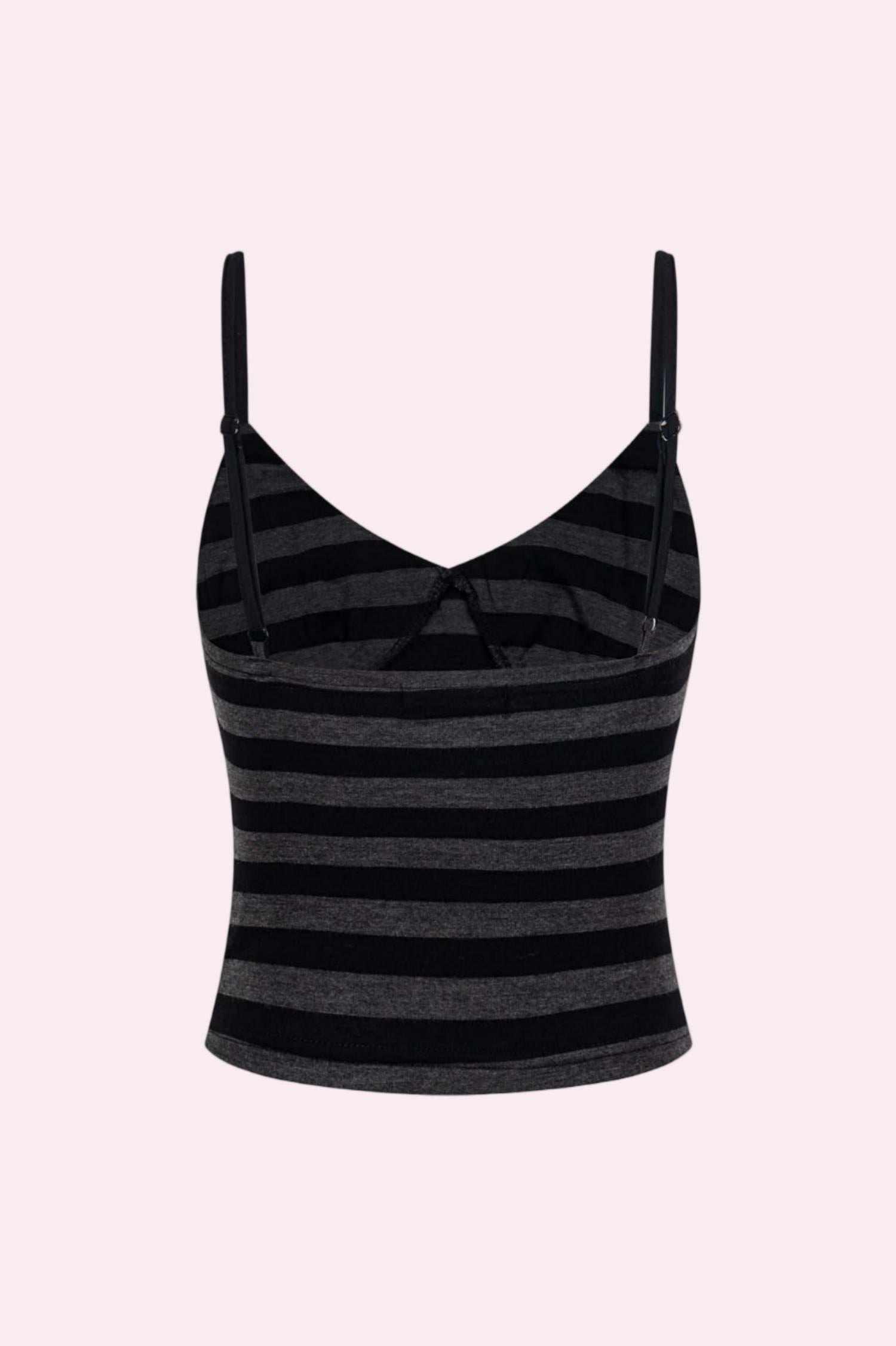 Pink Striped V-Neck Cami Top with Adjustable Straps