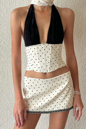 Polka Dot Halter Corset Top and Mini Skirt Set